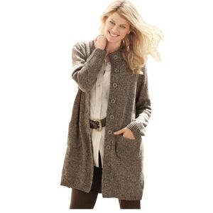 Woman Within Cardigan. Color- Shades of Brown. PTP- 26in. L- 36in. Size M.